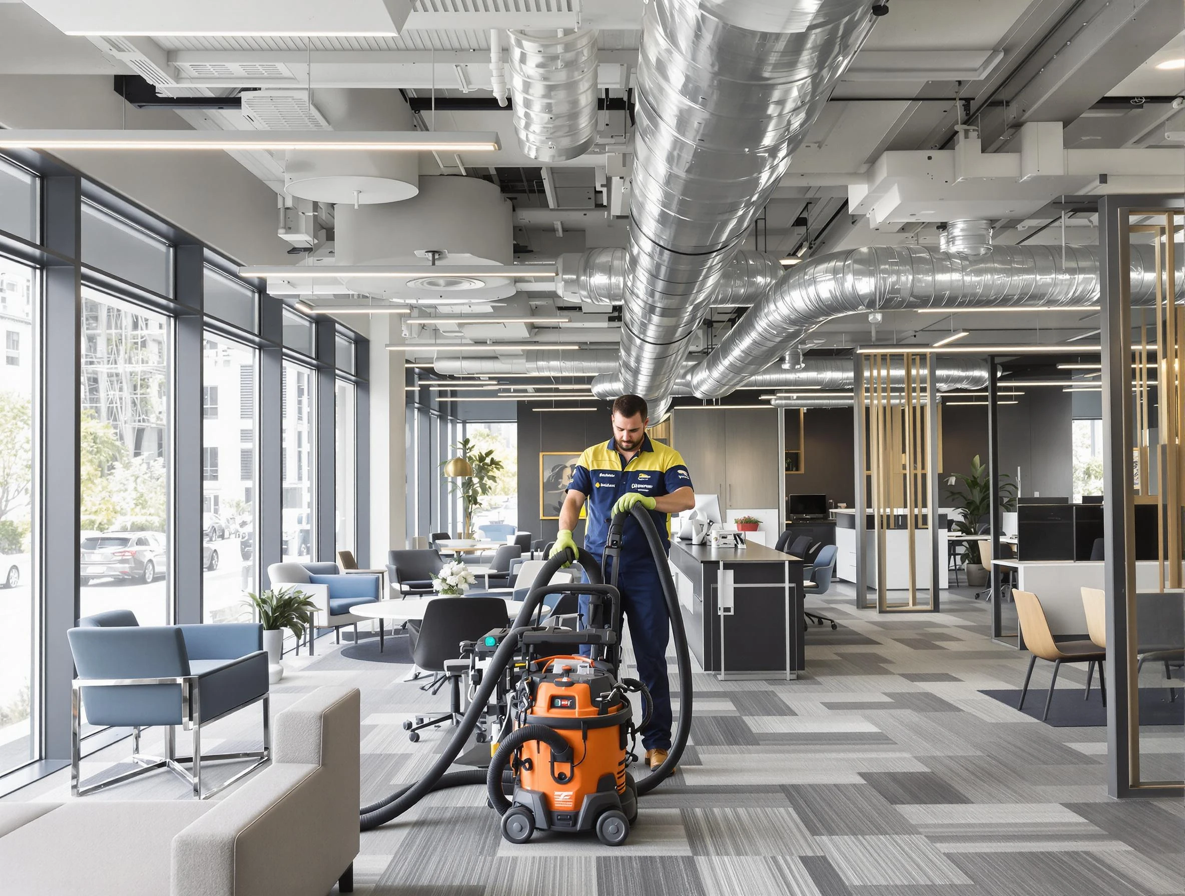 Kennesaw Air Duct Cleaning team performing thorough commercial duct cleaning at a Kennesaw business center